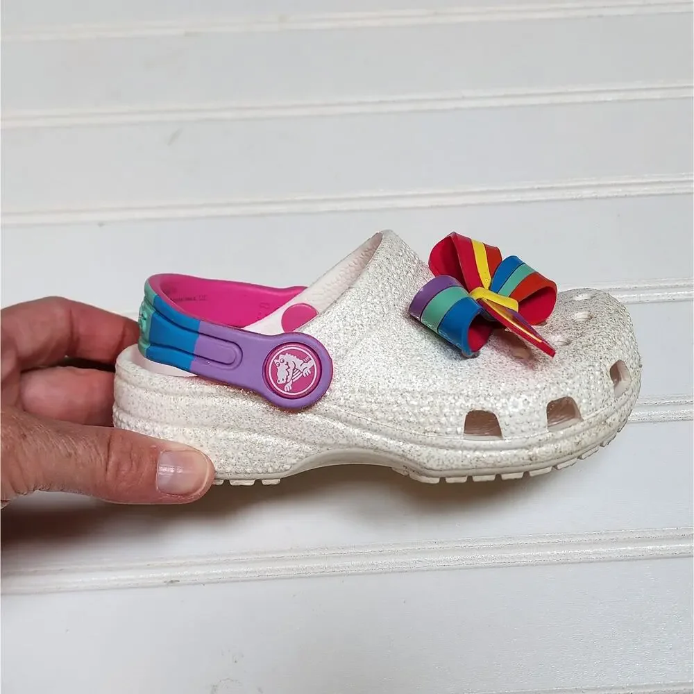 Crocs Kids Fun Lab Jojo Siwa Clogs Sandals Size 8 Toddler Glitter White